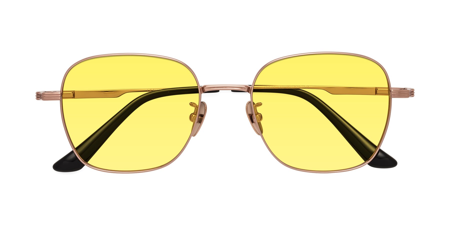 Folded Front of XING in Rose Gold with Medium Yellow Tinted Lenses