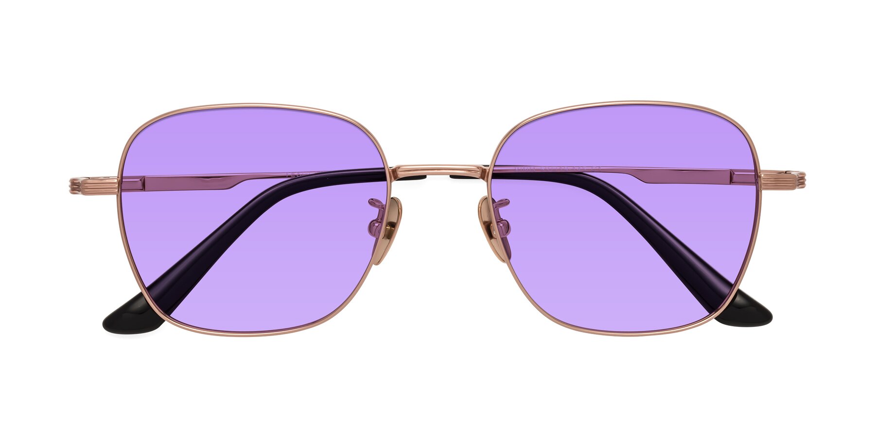 Folded Front of XING in Rose Gold with Medium Purple Tinted Lenses