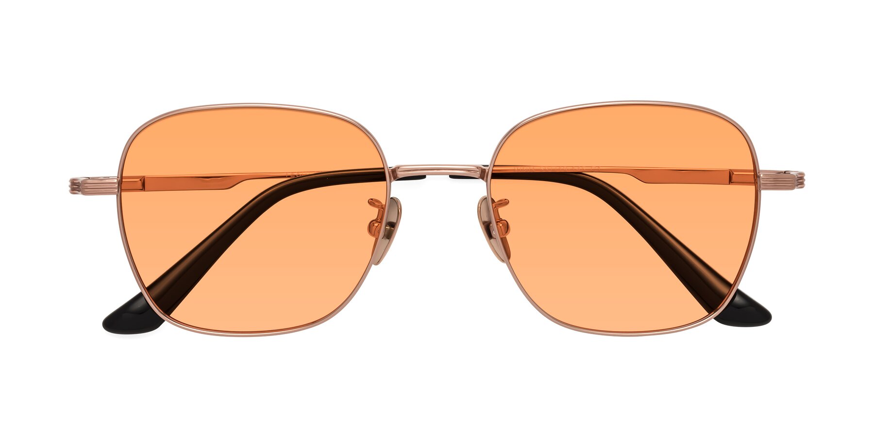 Folded Front of XING in Rose Gold with Medium Orange Tinted Lenses