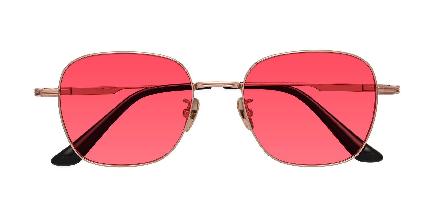 Folded Front of XING in Rose Gold with Red Tinted Lenses