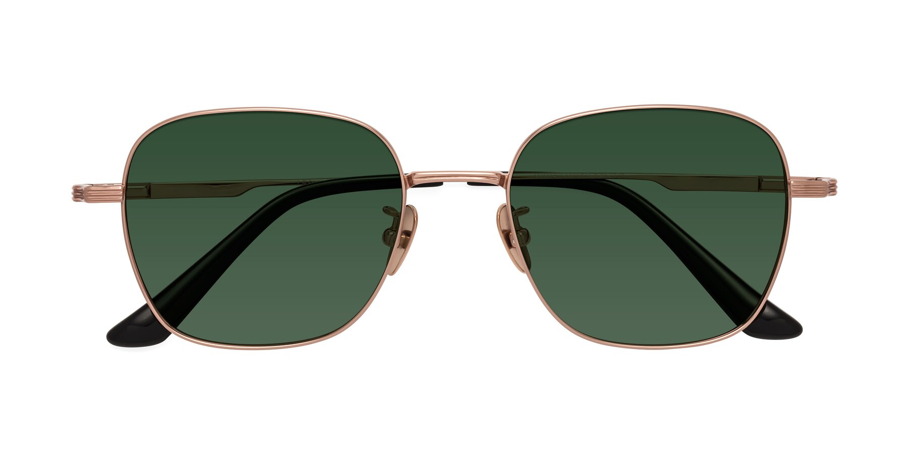 Folded Front of XING in Rose Gold with Green Tinted Lenses