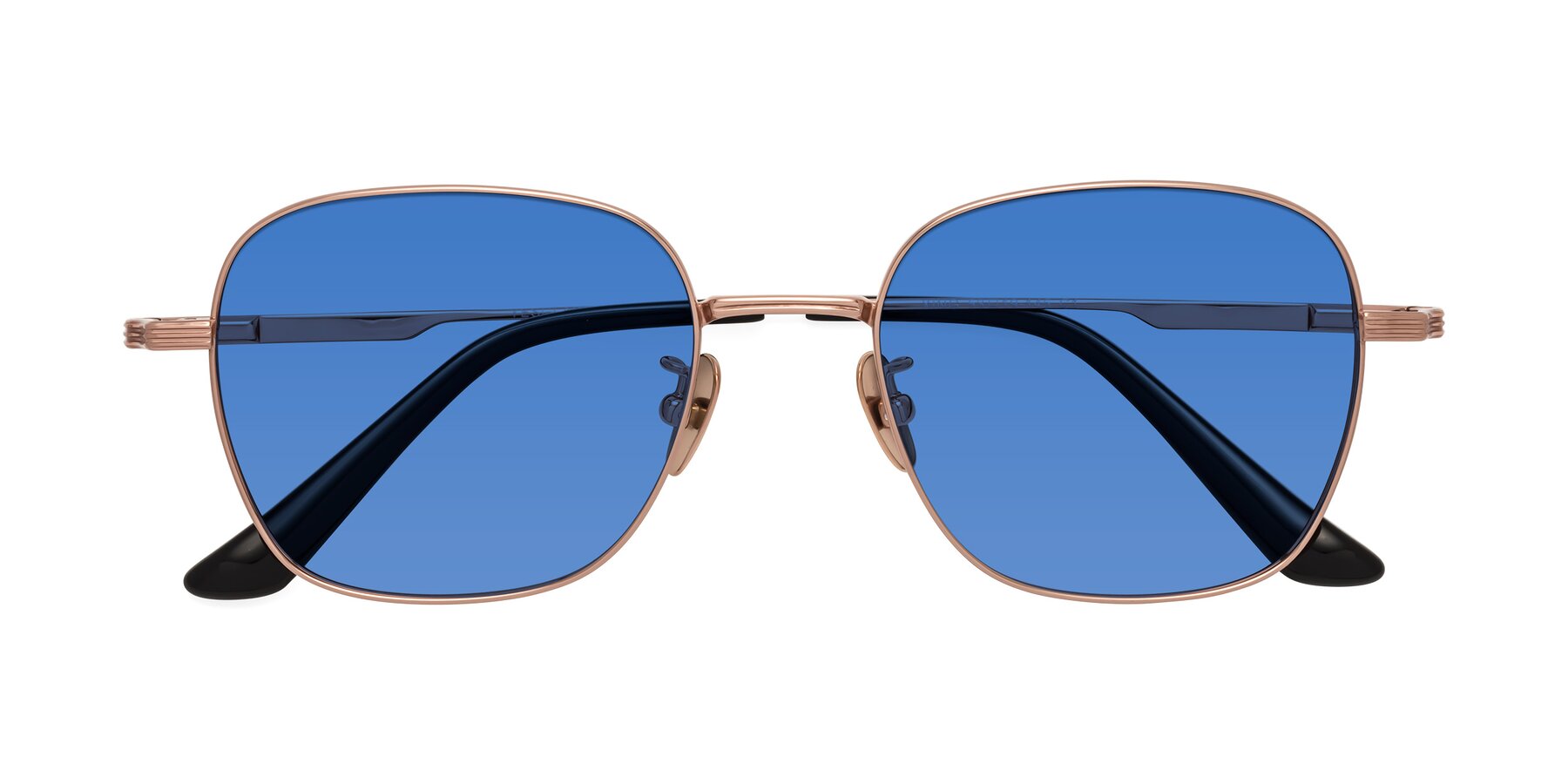 Folded Front of XING in Rose Gold with Blue Tinted Lenses