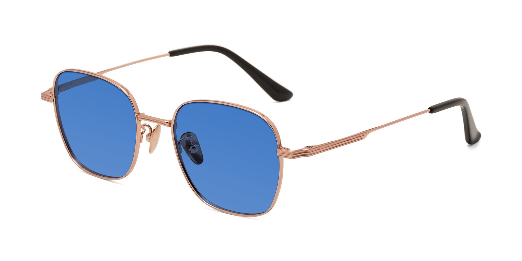 Angle of XING in Rose Gold with Blue Tinted Lenses