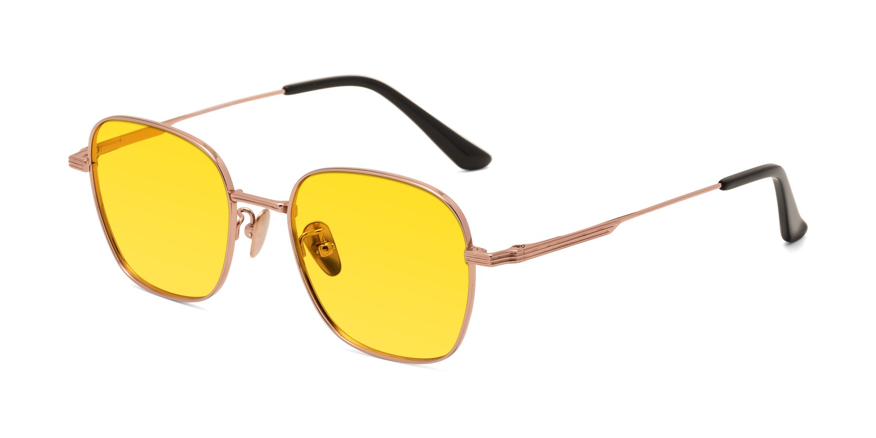 Angle of XING in Rose Gold with Yellow Tinted Lenses