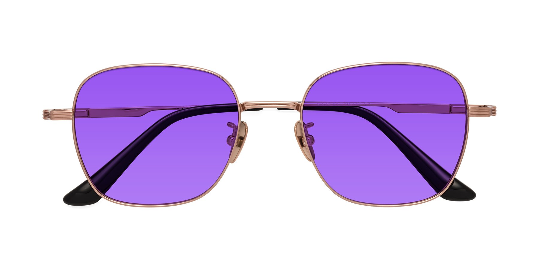 Folded Front of XING in Rose Gold with Purple Tinted Lenses