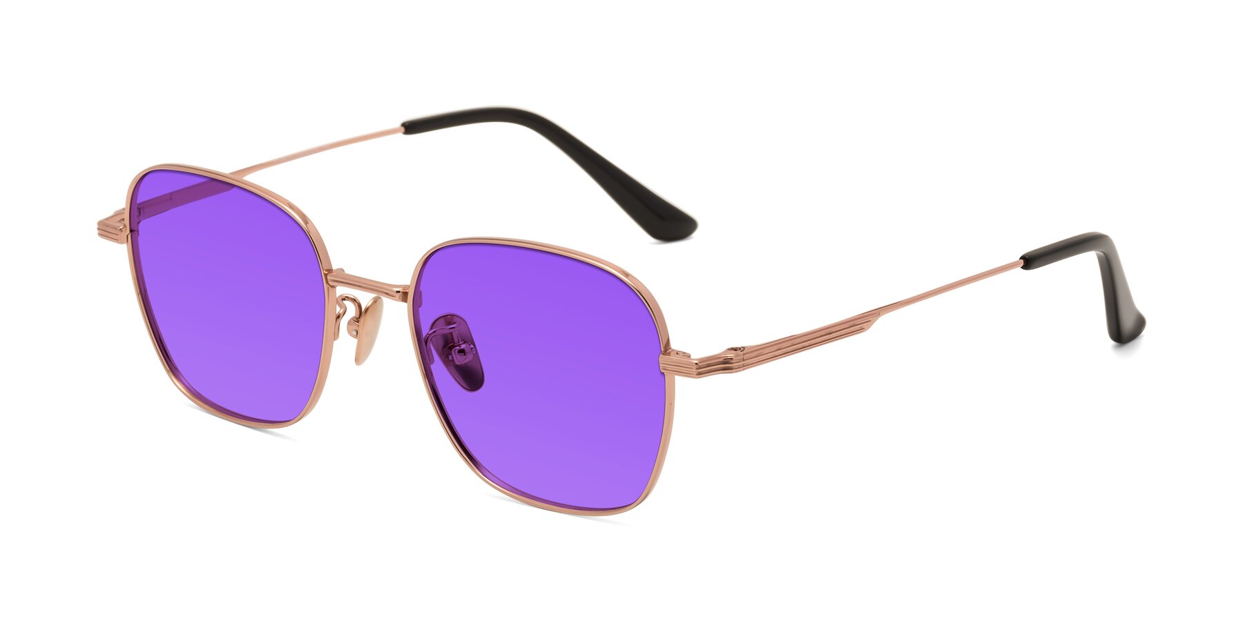 Angle of XING in Rose Gold with Purple Tinted Lenses