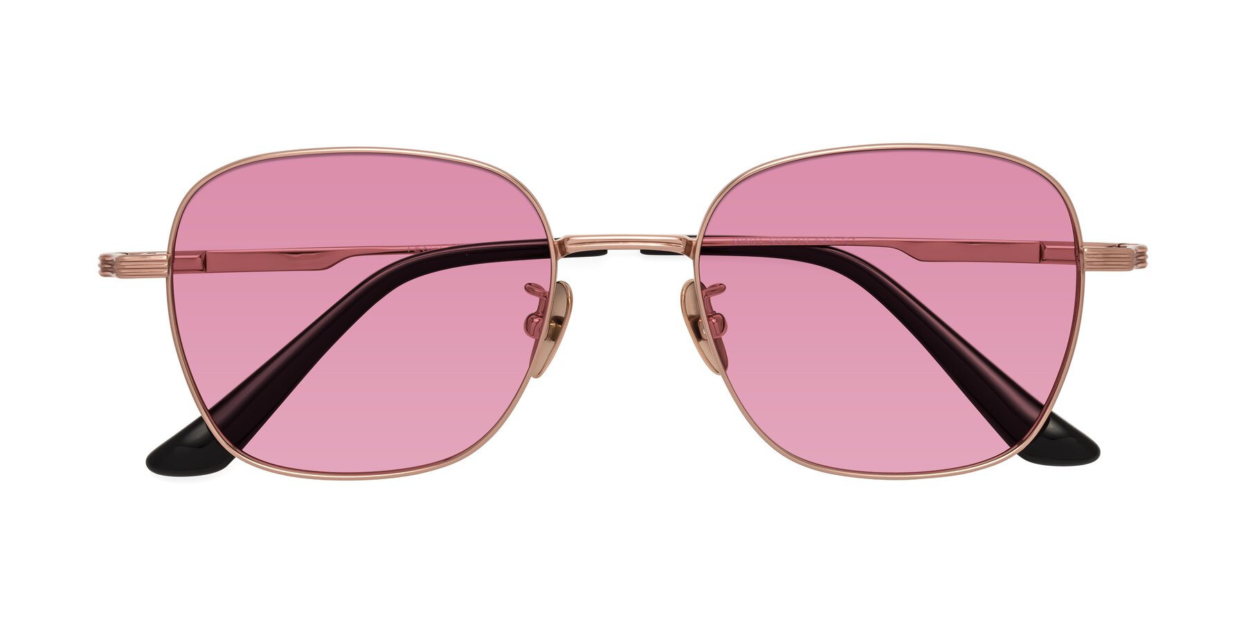 Folded Front of XING in Rose Gold with Medium Wine Tinted Lenses