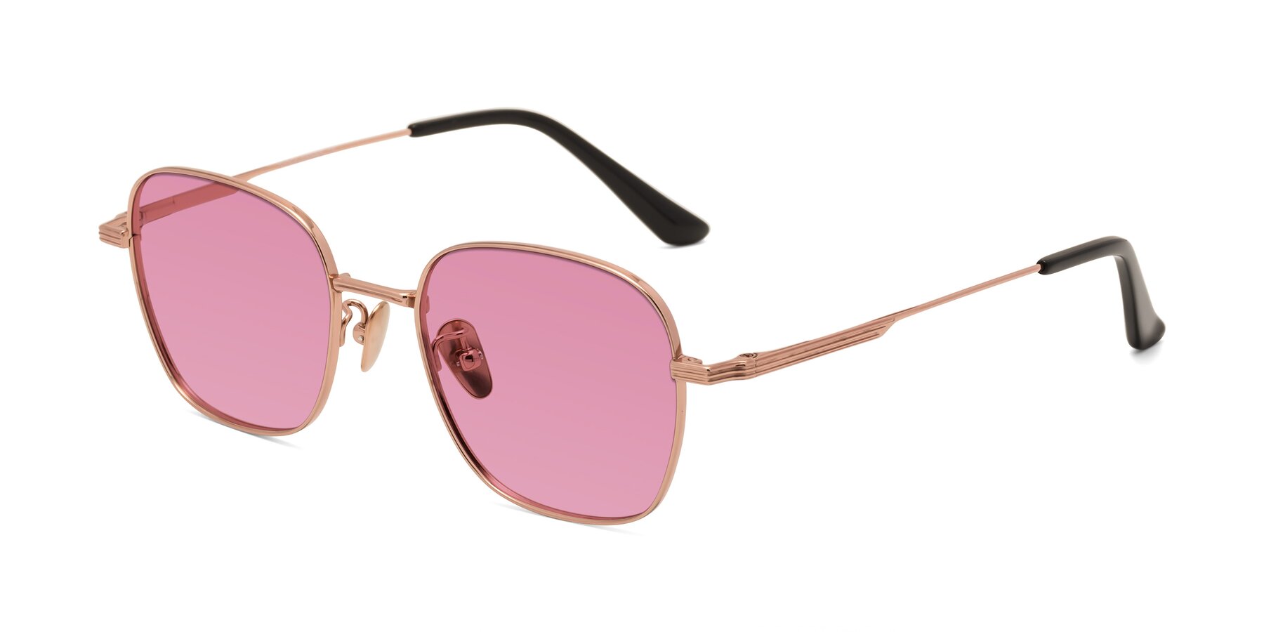 Angle of XING in Rose Gold with Medium Wine Tinted Lenses