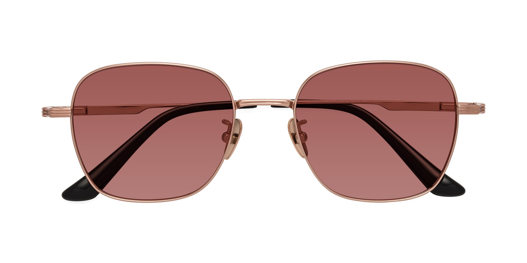 Folded Front of XING in Rose Gold with Garnet Tinted Lenses