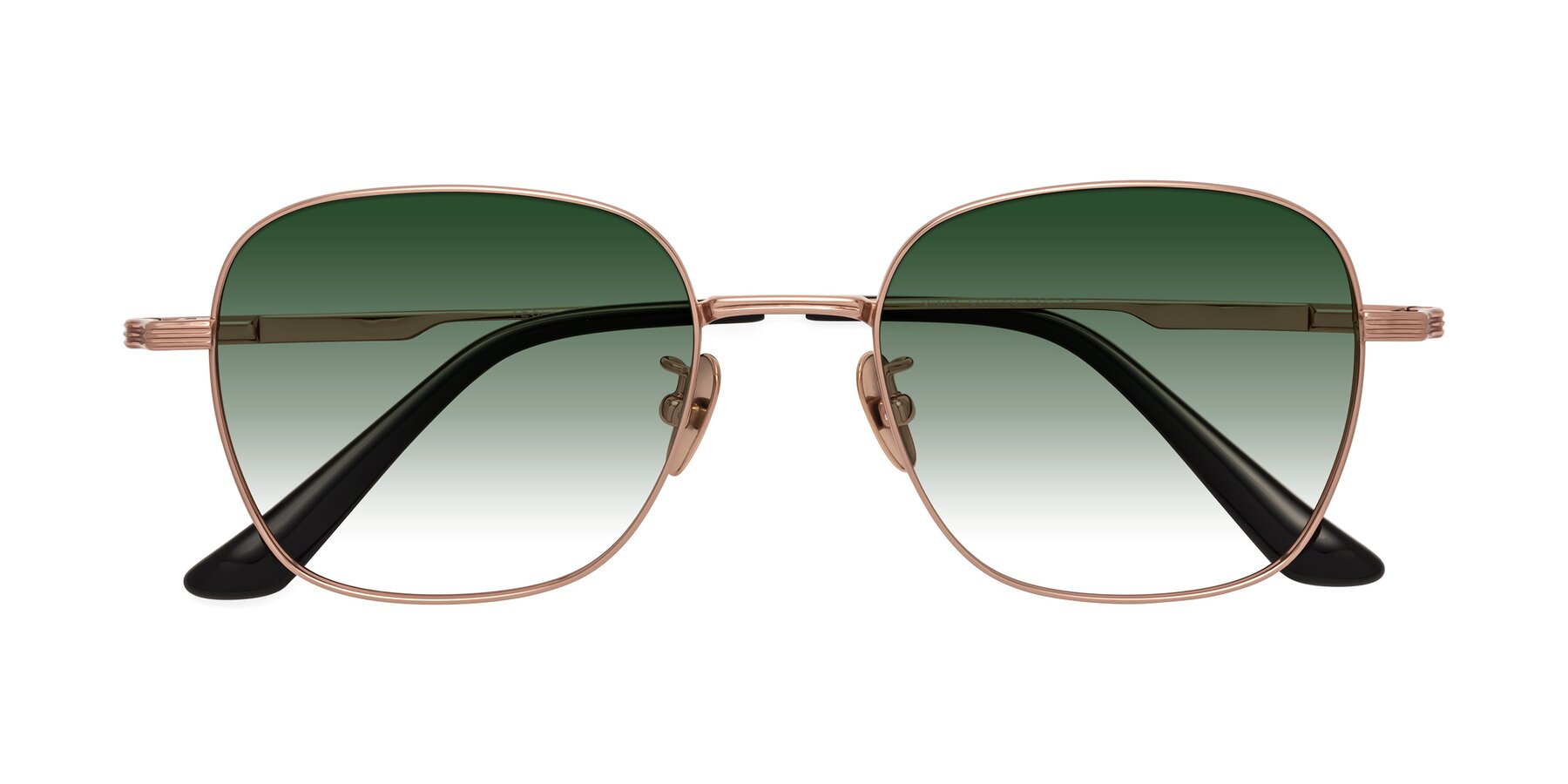 Folded Front of XING in Rose Gold with Green Gradient Lenses