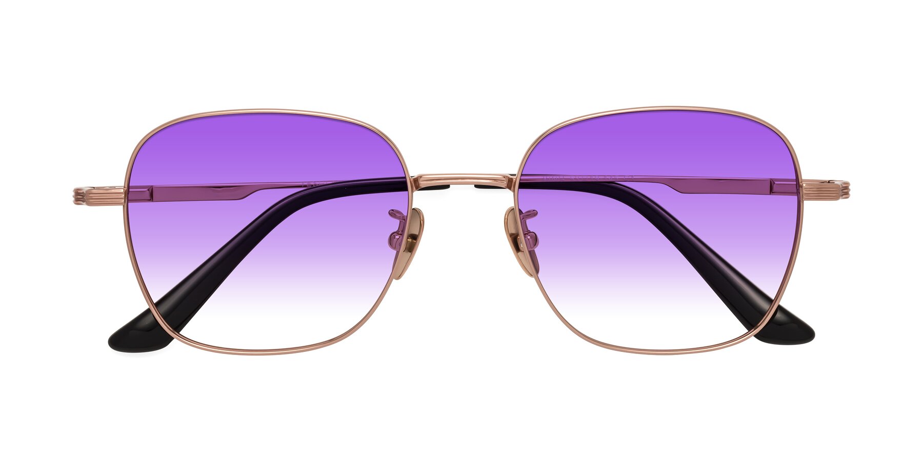 Folded Front of XING in Rose Gold with Purple Gradient Lenses