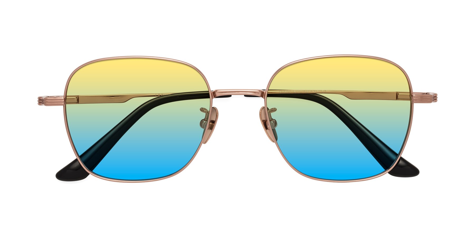 Folded Front of XING in Rose Gold with Yellow / Blue Gradient Lenses