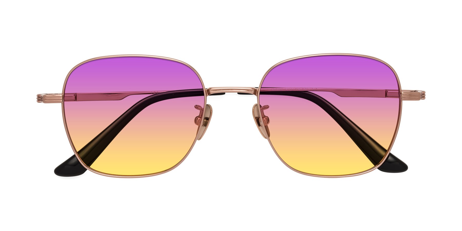 Folded Front of XING in Rose Gold with Purple / Yellow Gradient Lenses