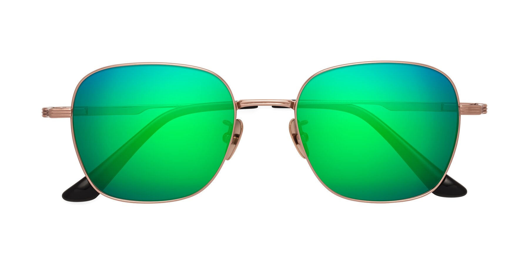 Folded Front of XING in Rose Gold with Green Mirrored Lenses