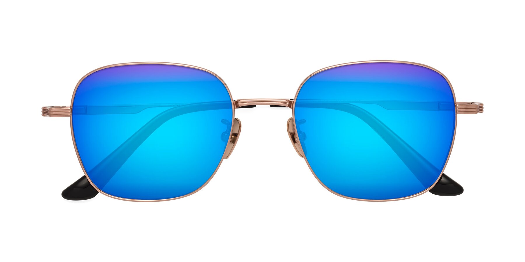 Folded Front of XING in Rose Gold with Blue Mirrored Lenses