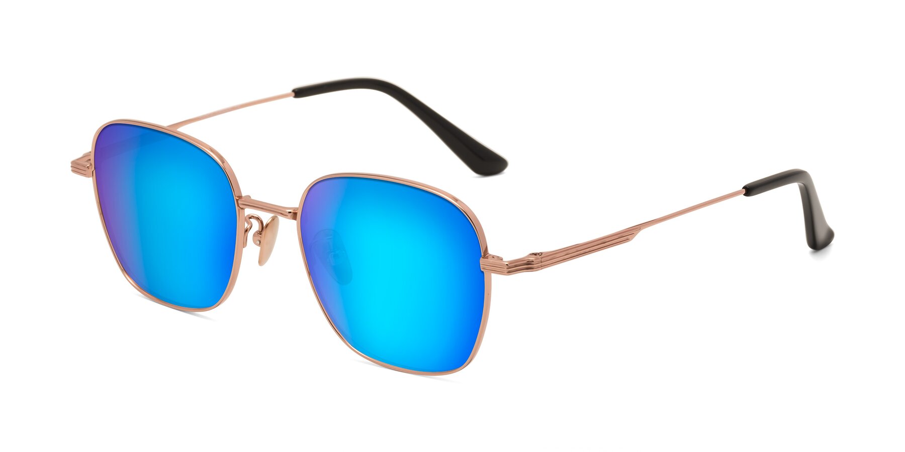 Angle of XING in Rose Gold with Blue Mirrored Lenses