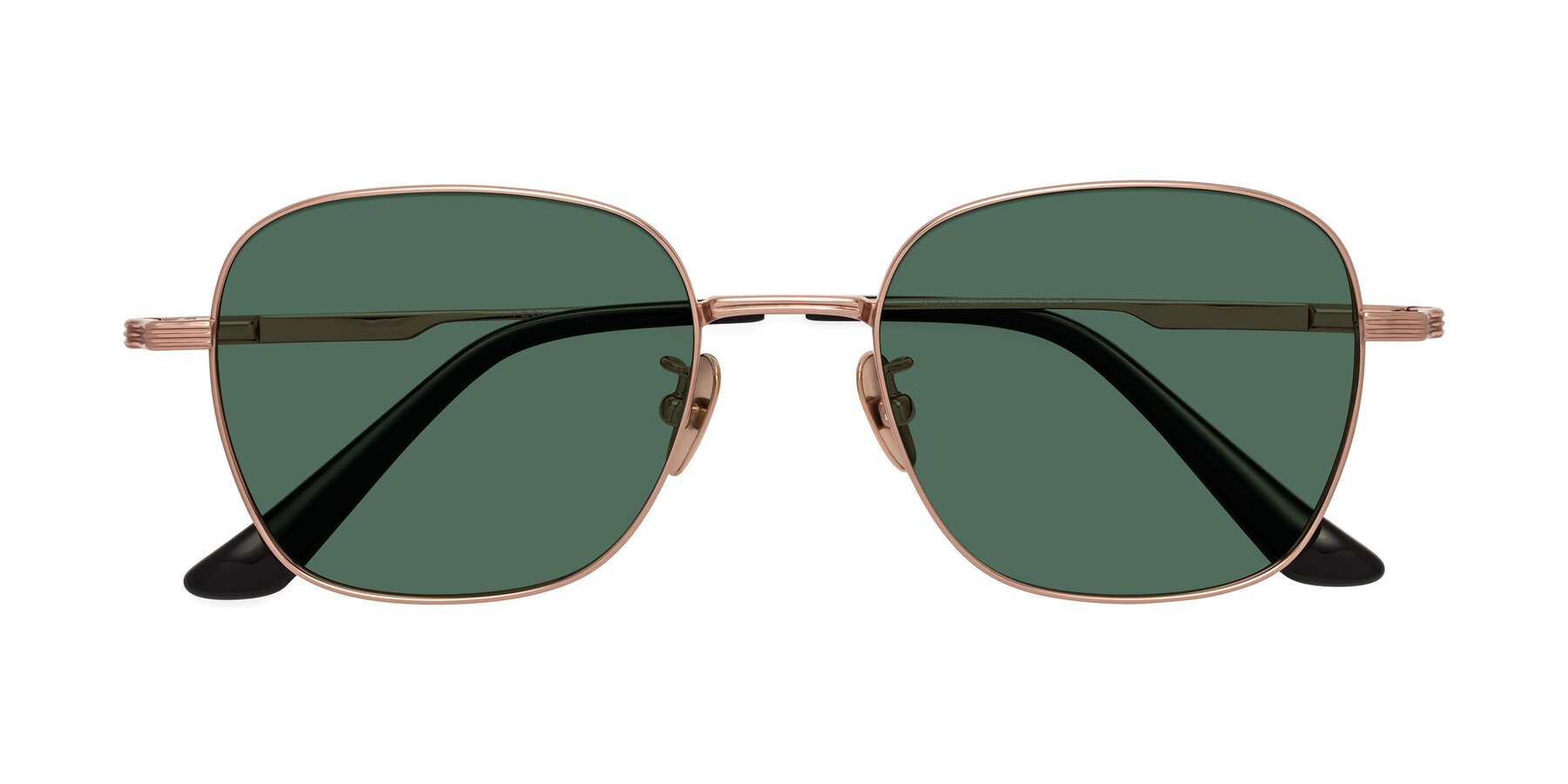 Folded Front of XING in Rose Gold with Green Polarized Lenses