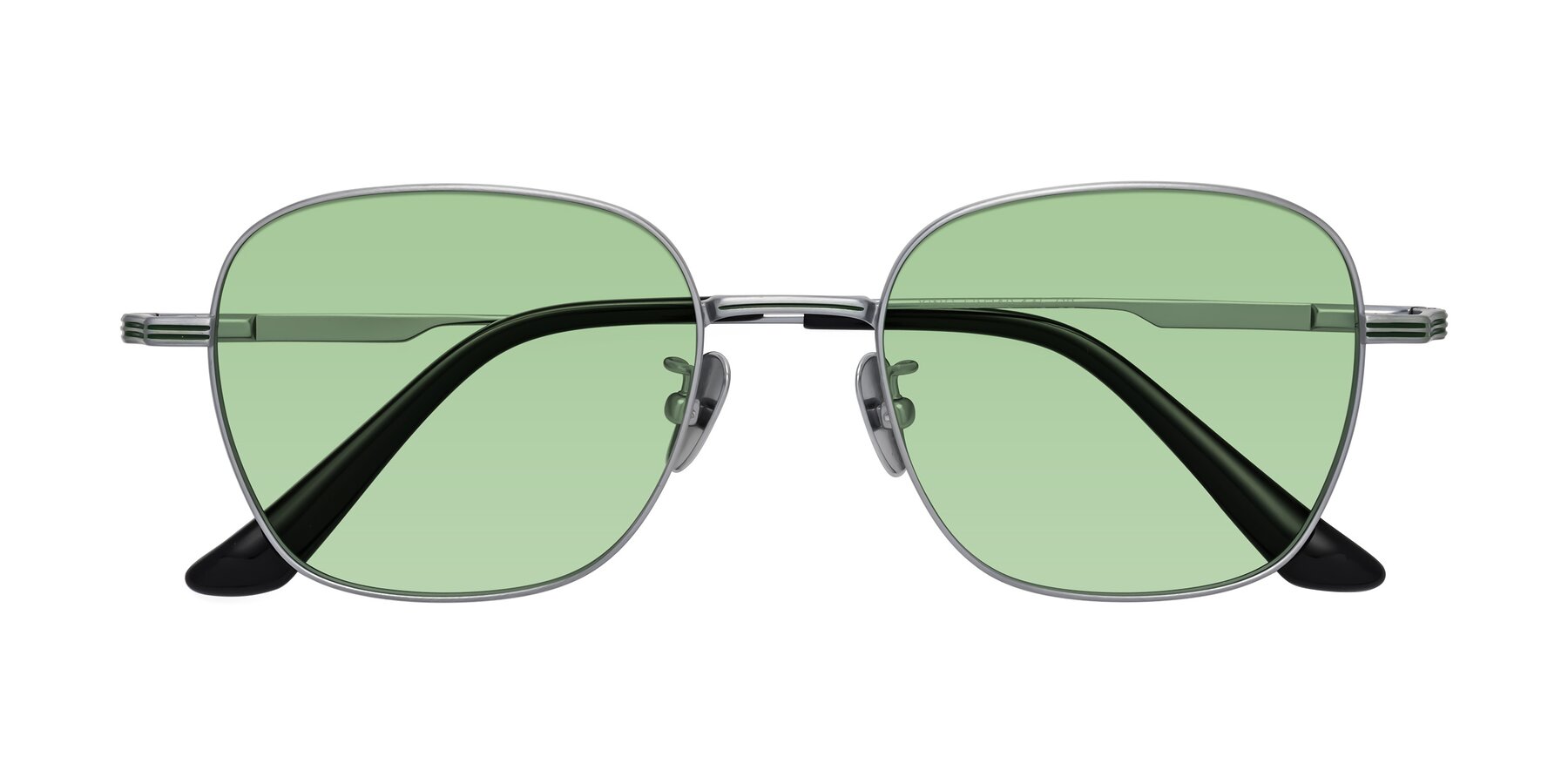 Folded Front of XING in Silver with Medium Green Tinted Lenses