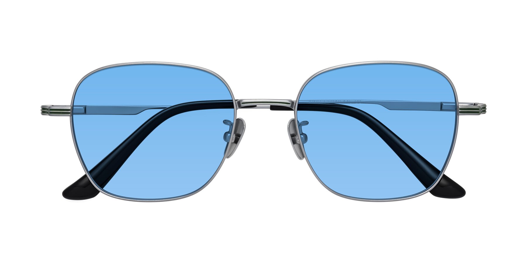 Folded Front of XING in Silver with Medium Blue Tinted Lenses