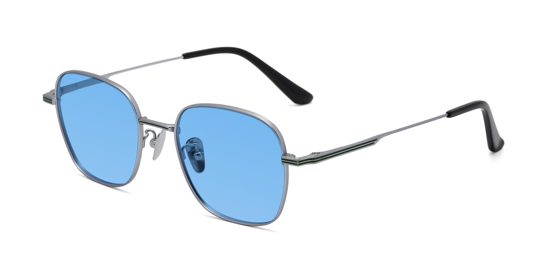 Angle of XING in Silver with Medium Blue Tinted Lenses