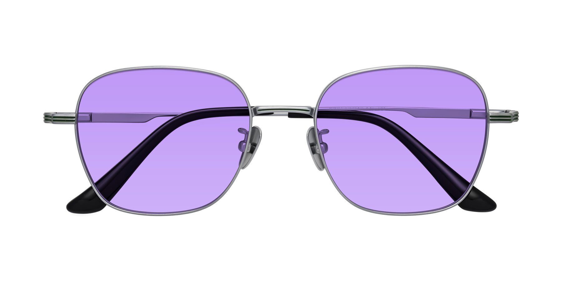 Folded Front of XING in Silver with Medium Purple Tinted Lenses