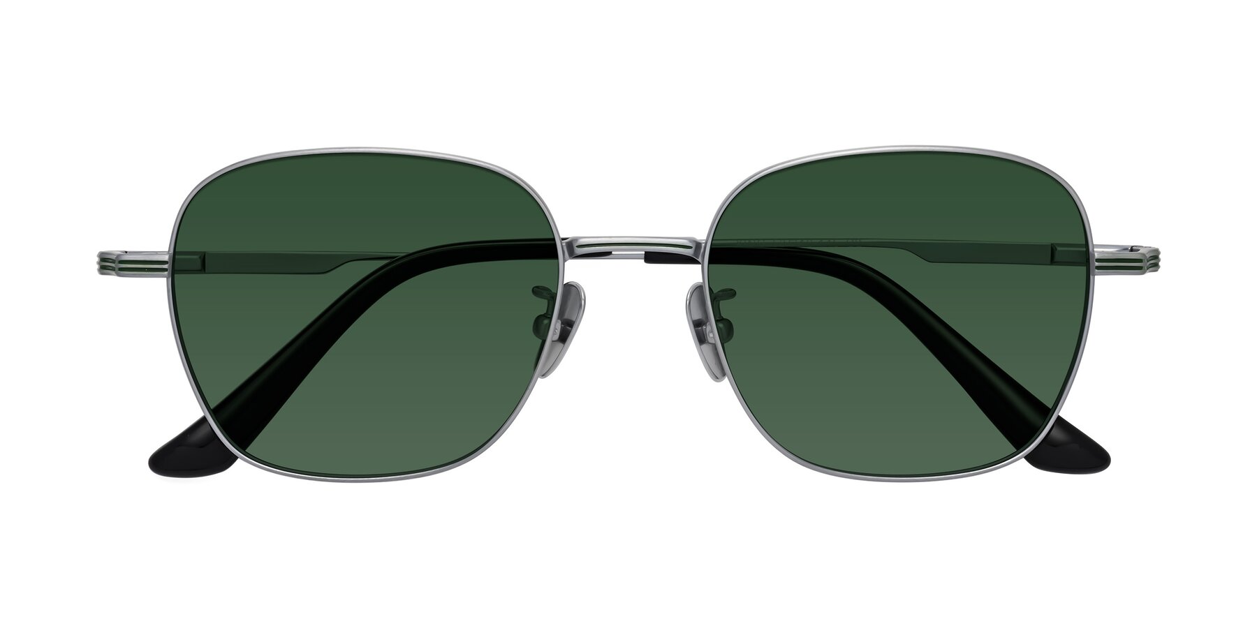 Folded Front of XING in Silver with Green Tinted Lenses