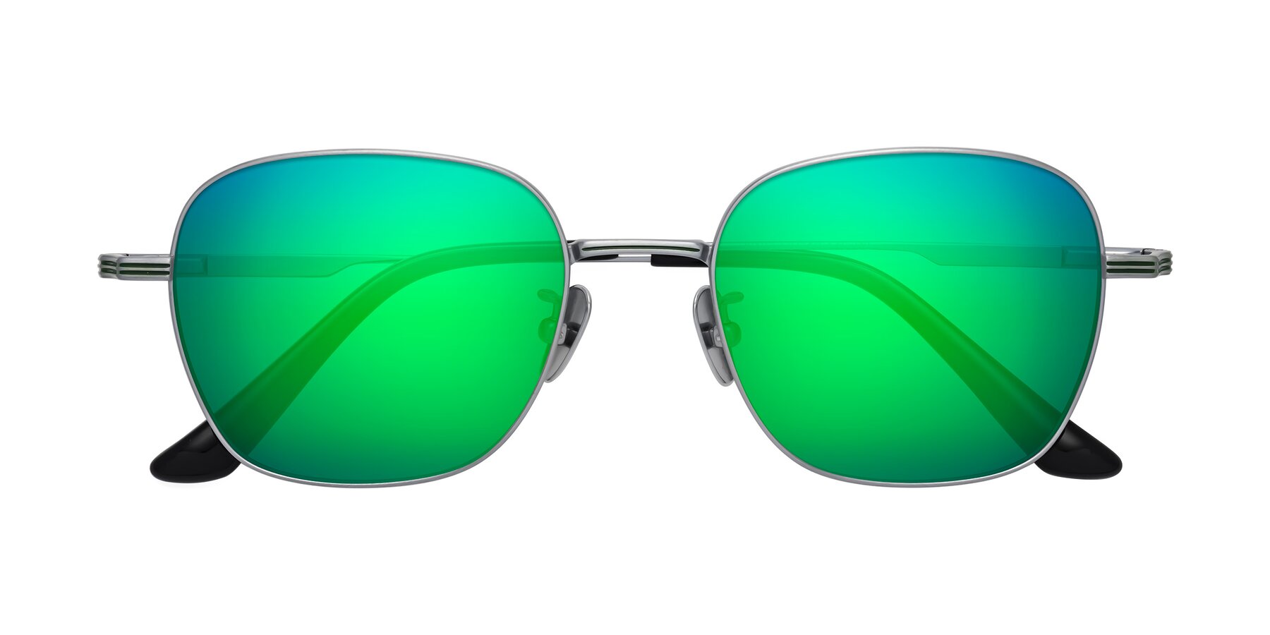 Folded Front of XING in Silver with Green Mirrored Lenses