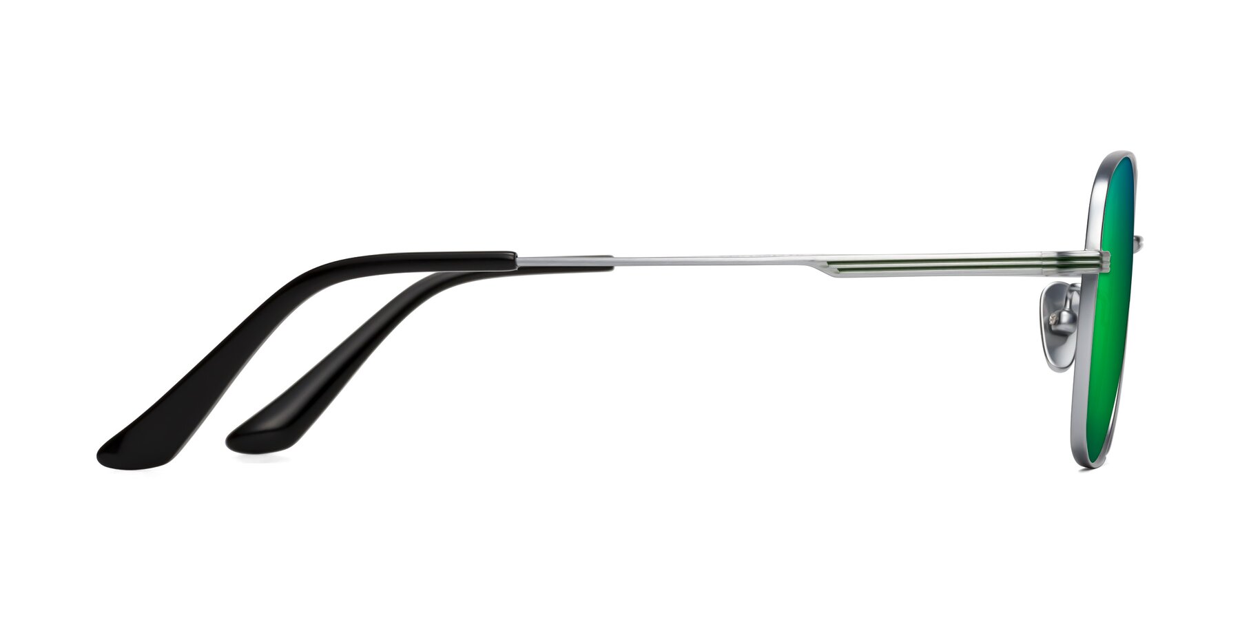 Side of XING in Silver with Green Mirrored Lenses