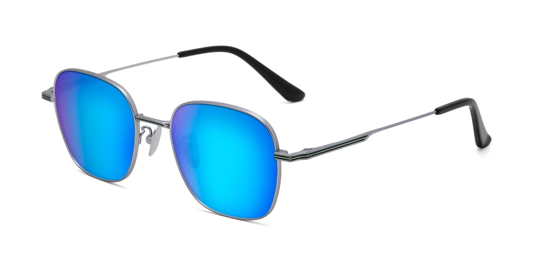 Angle of XING in Silver with Blue Mirrored Lenses