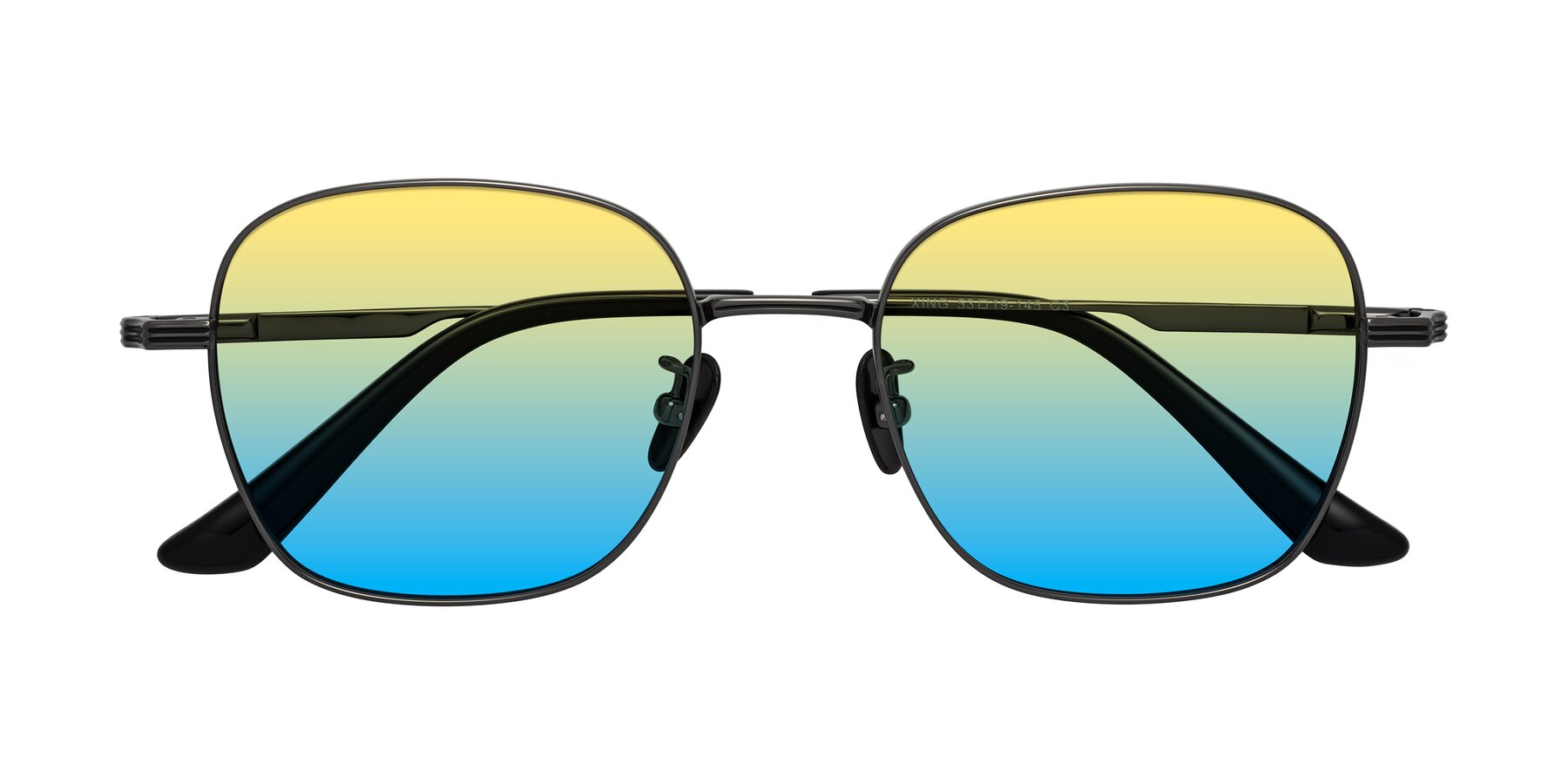 Folded Front of XING in Gunmetal with Yellow / Blue Gradient Lenses