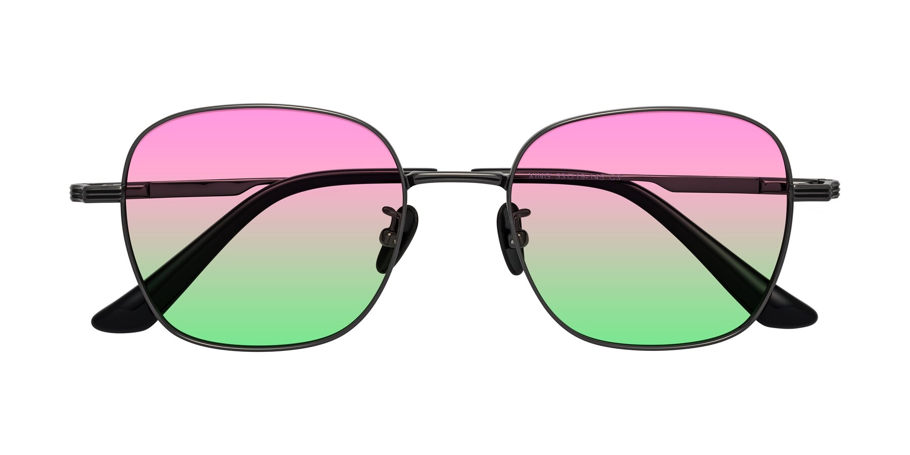 Folded Front of XING in Gunmetal with Pink / Green Gradient Lenses