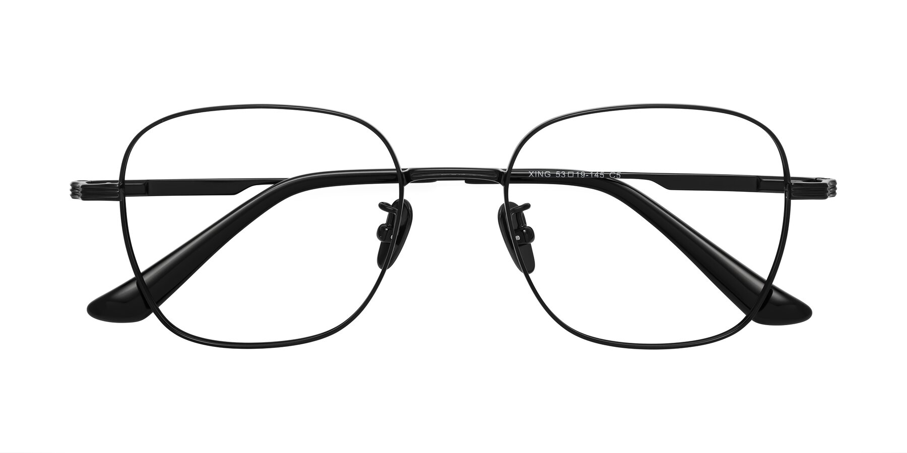 Folded Front of XING in Black with Clear Reading Eyeglass Lenses