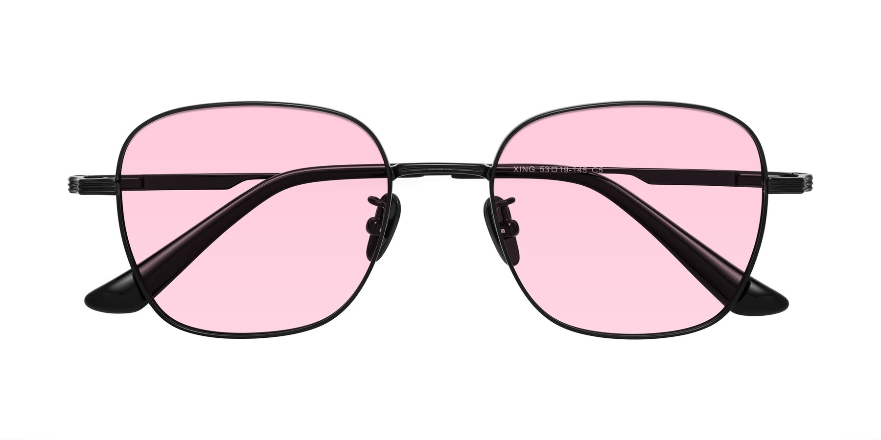 Folded Front of XING in Black with Light Pink Tinted Lenses