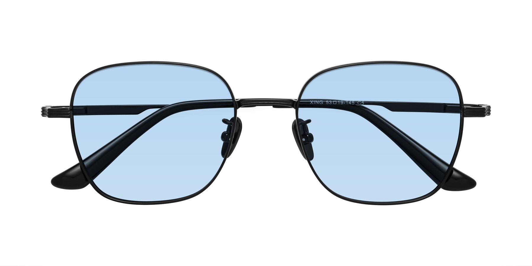 Folded Front of XING in Black with Light Blue Tinted Lenses