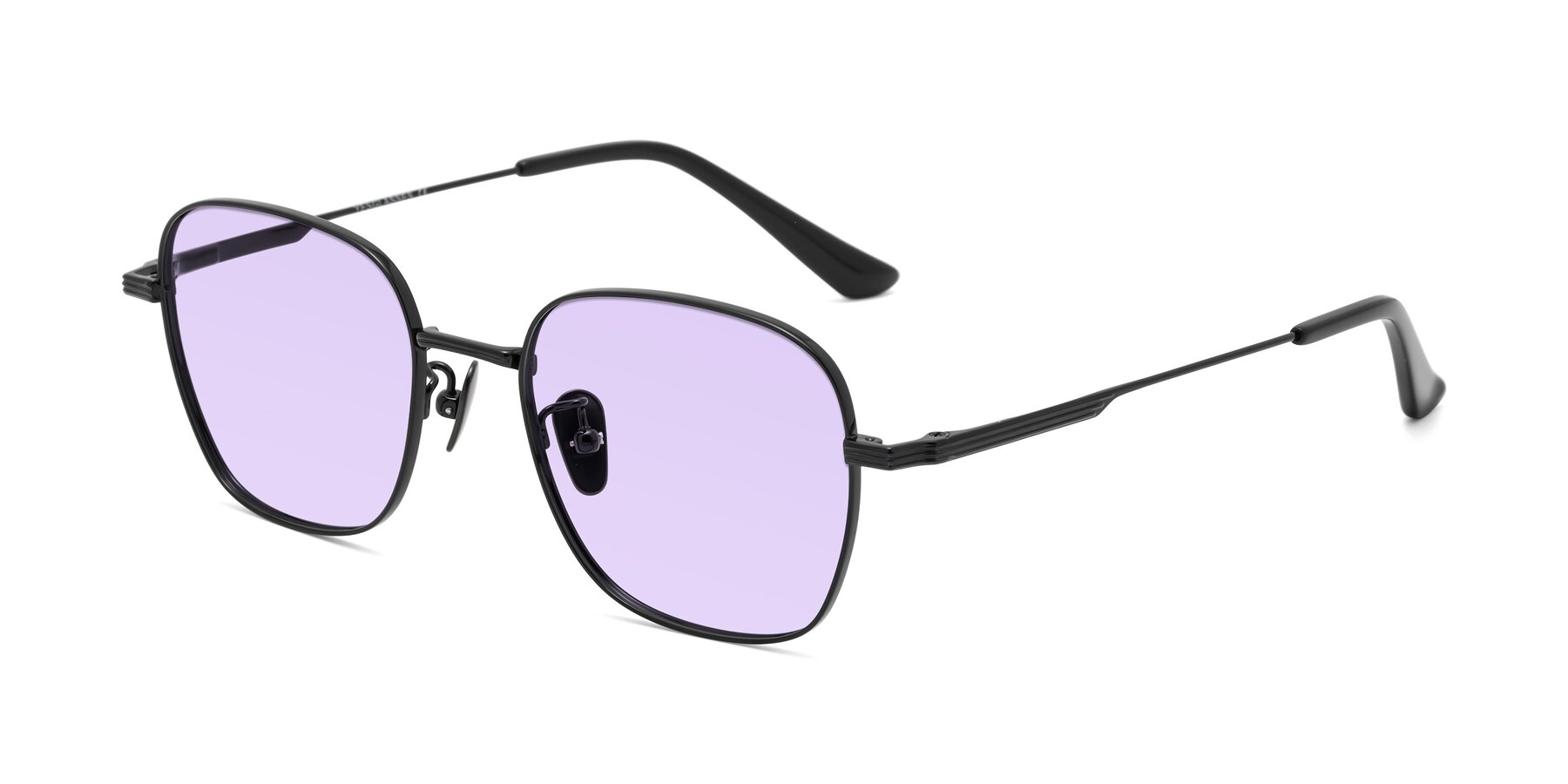 Angle of XING in Black with Light Purple Tinted Lenses