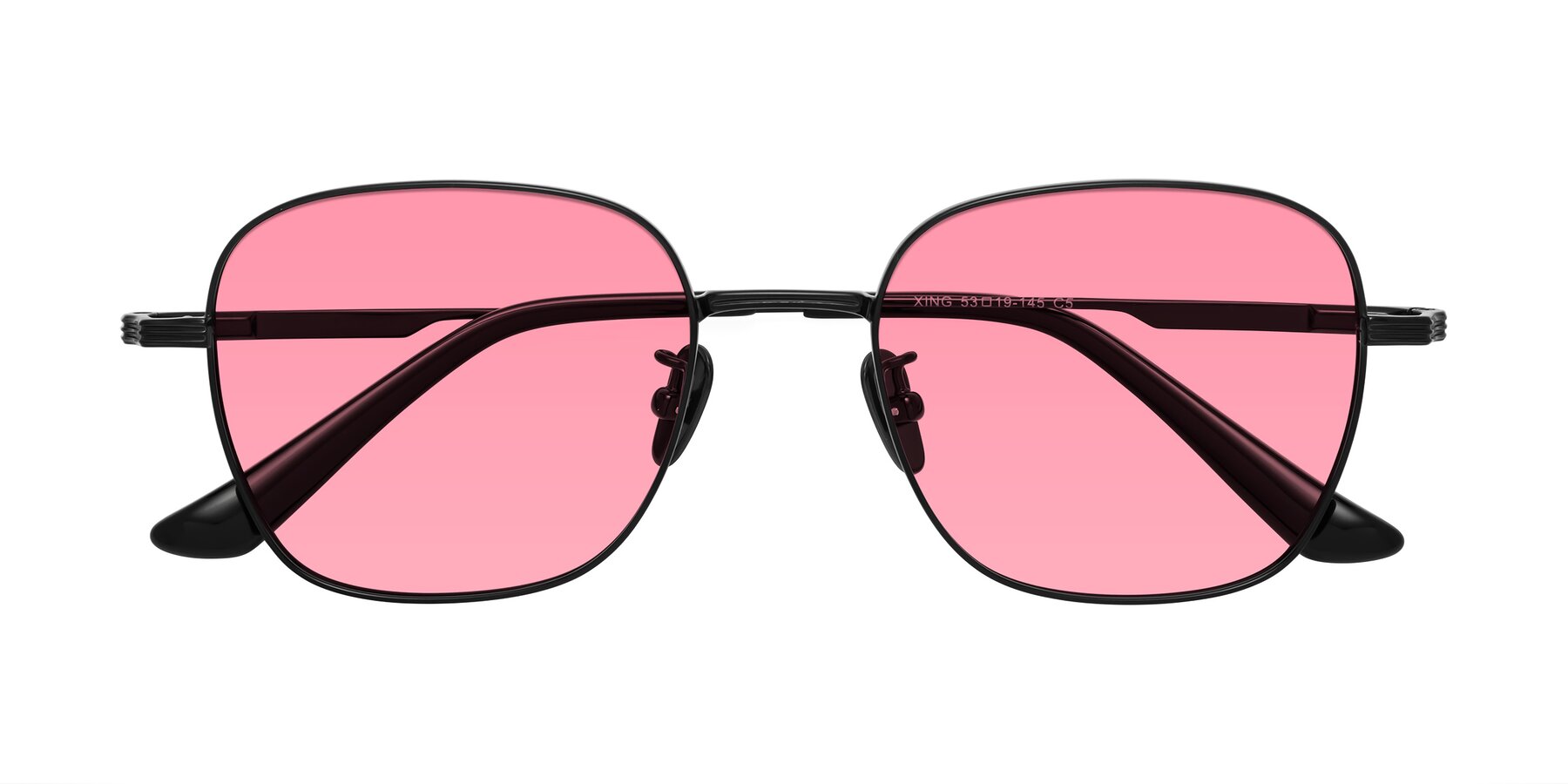 Folded Front of XING in Black with Pink Tinted Lenses