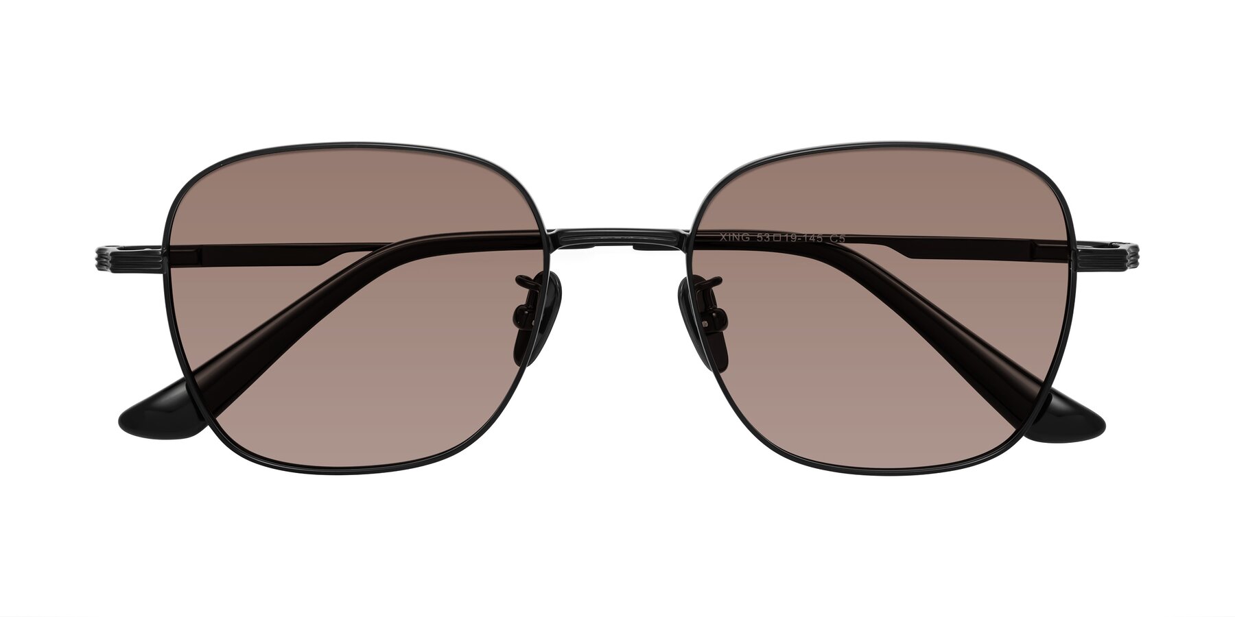 Folded Front of XING in Black with Medium Brown Tinted Lenses