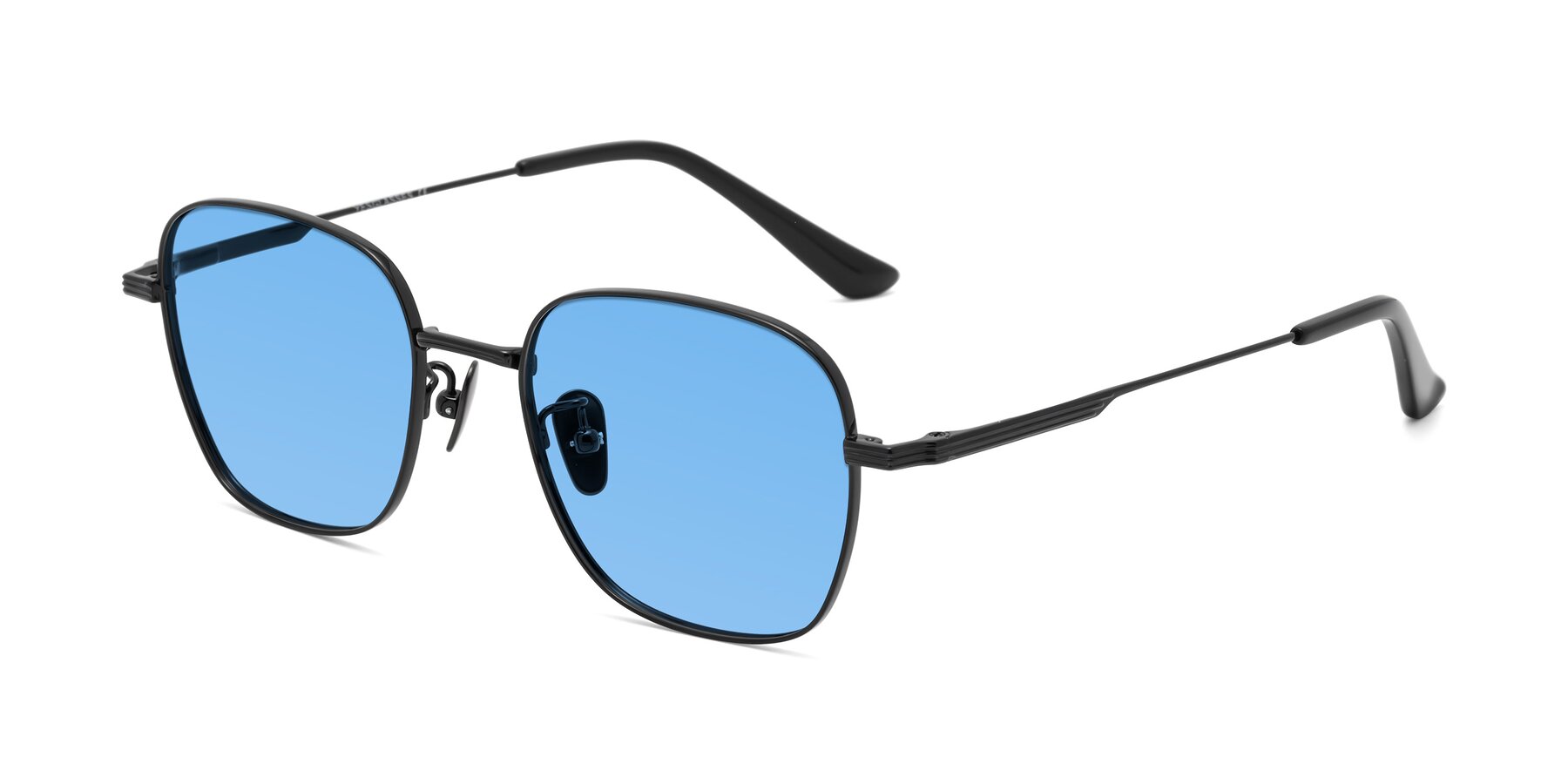 Angle of XING in Black with Medium Blue Tinted Lenses