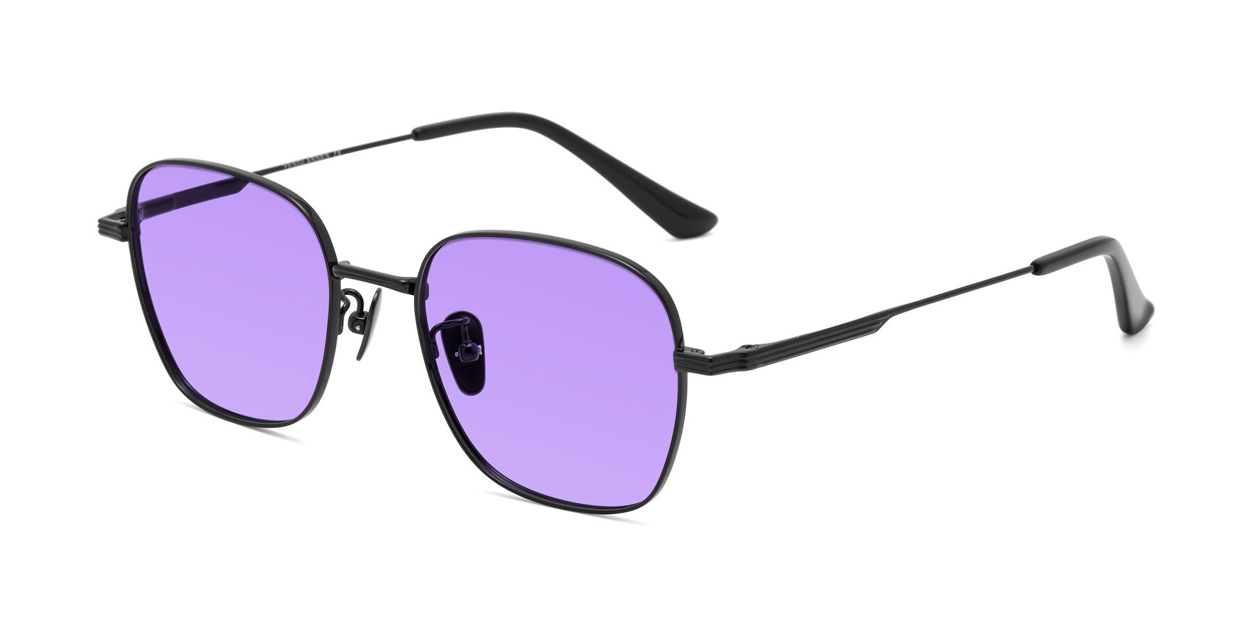 Angle of XING in Black with Medium Purple Tinted Lenses