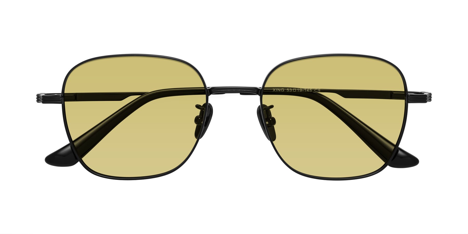 Folded Front of XING in Black with Medium Champagne Tinted Lenses