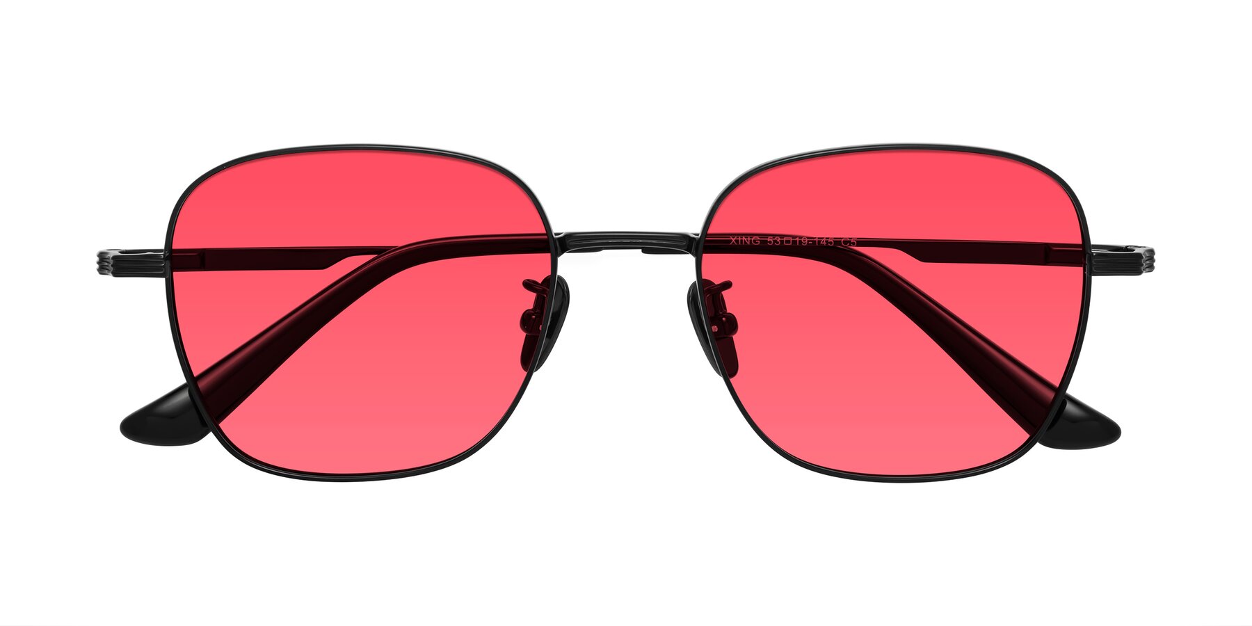 Folded Front of XING in Black with Red Tinted Lenses