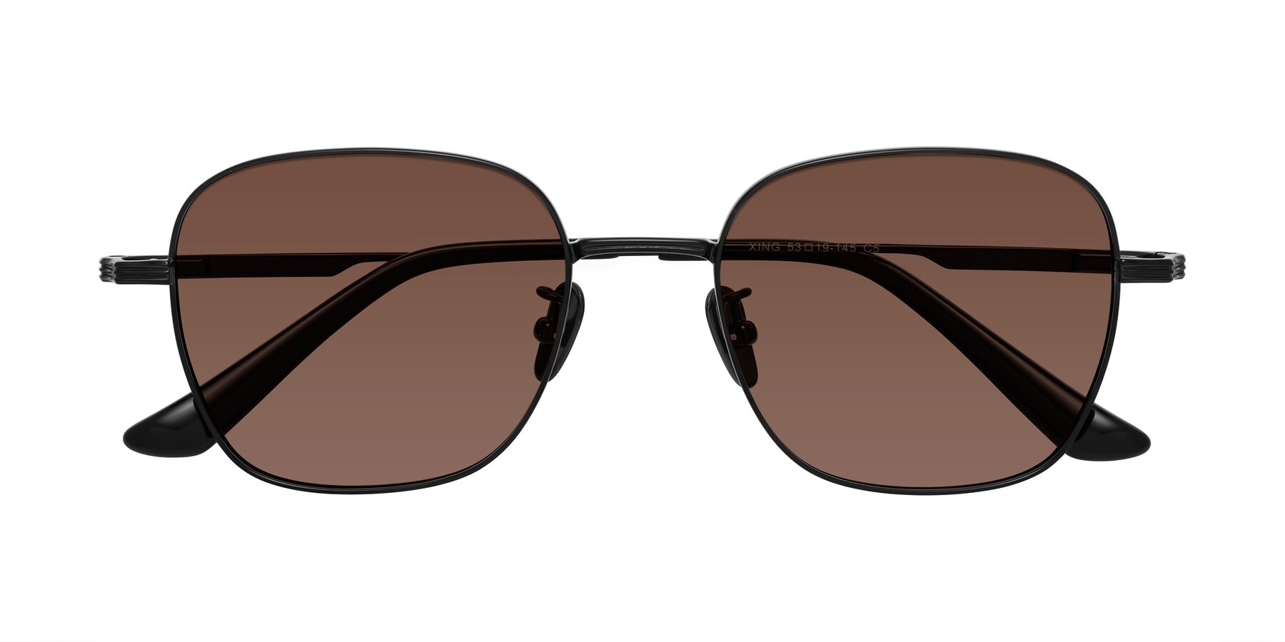 Folded Front of XING in Black with Brown Tinted Lenses