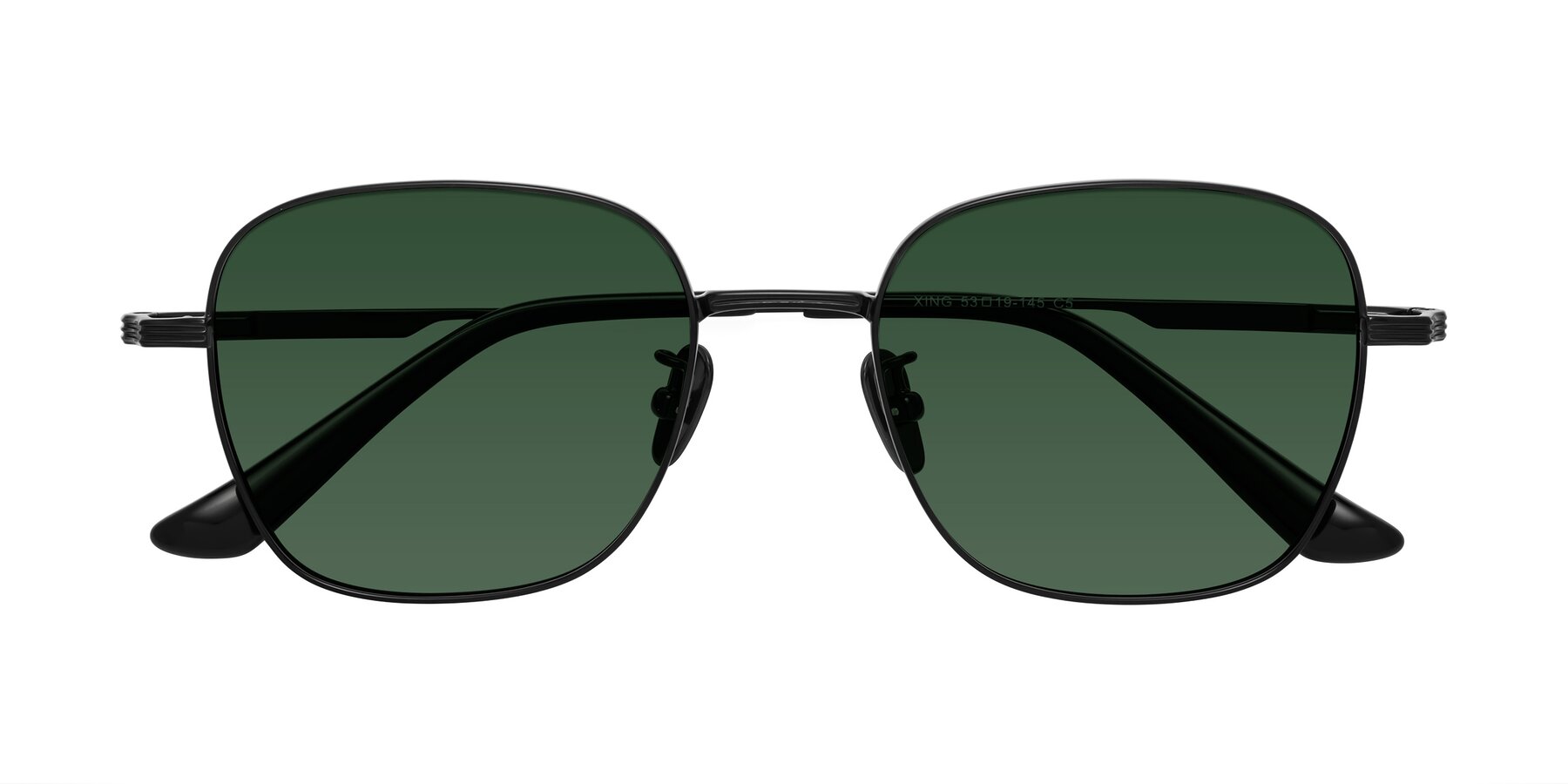 Folded Front of XING in Black with Green Tinted Lenses