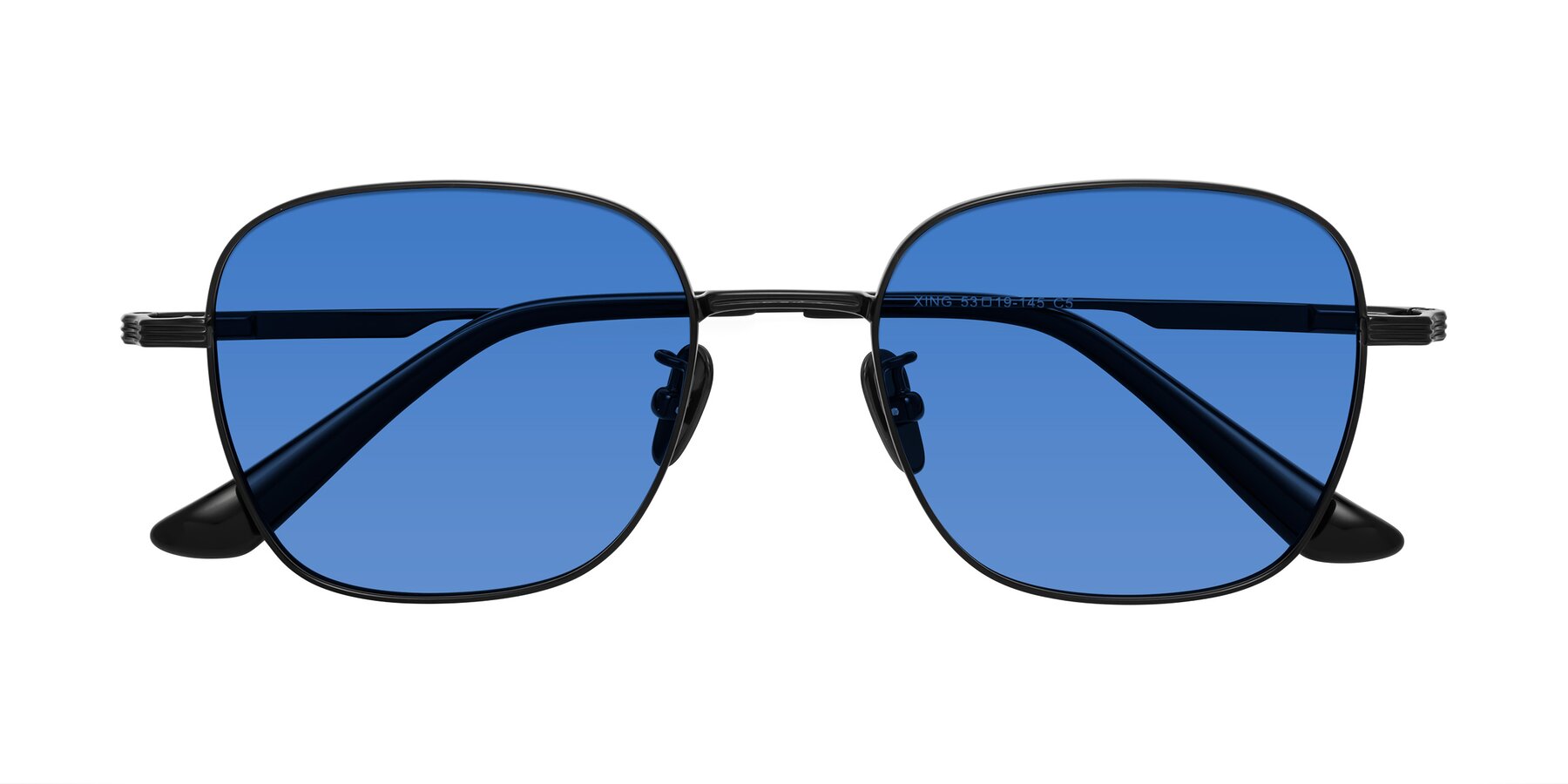 Folded Front of XING in Black with Blue Tinted Lenses