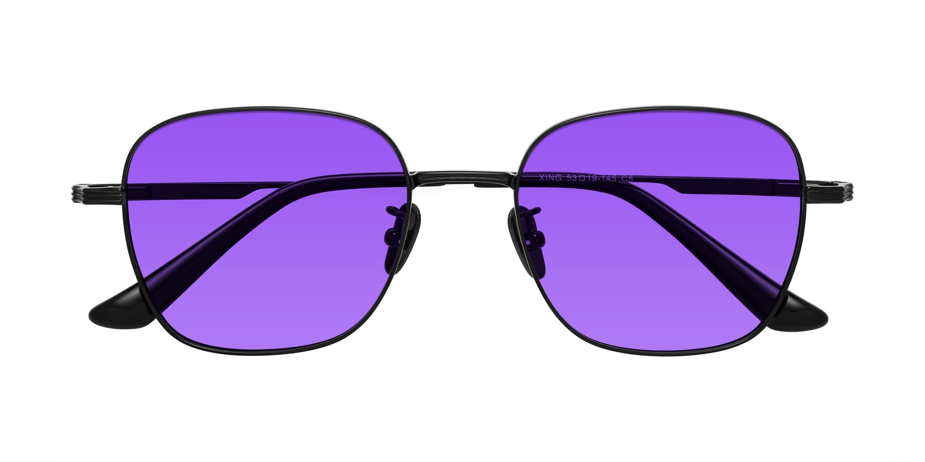 Folded Front of XING in Black with Purple Tinted Lenses