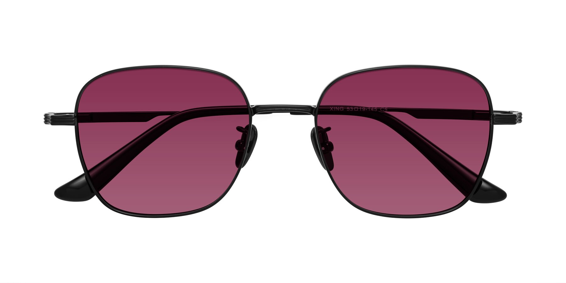 Folded Front of XING in Black with Wine Tinted Lenses