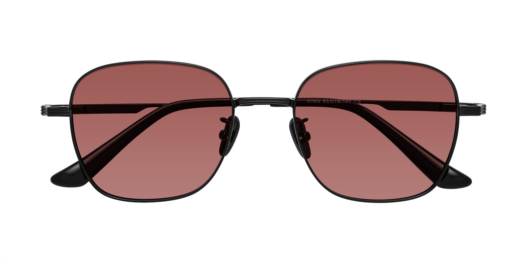 Folded Front of XING in Black with Garnet Tinted Lenses