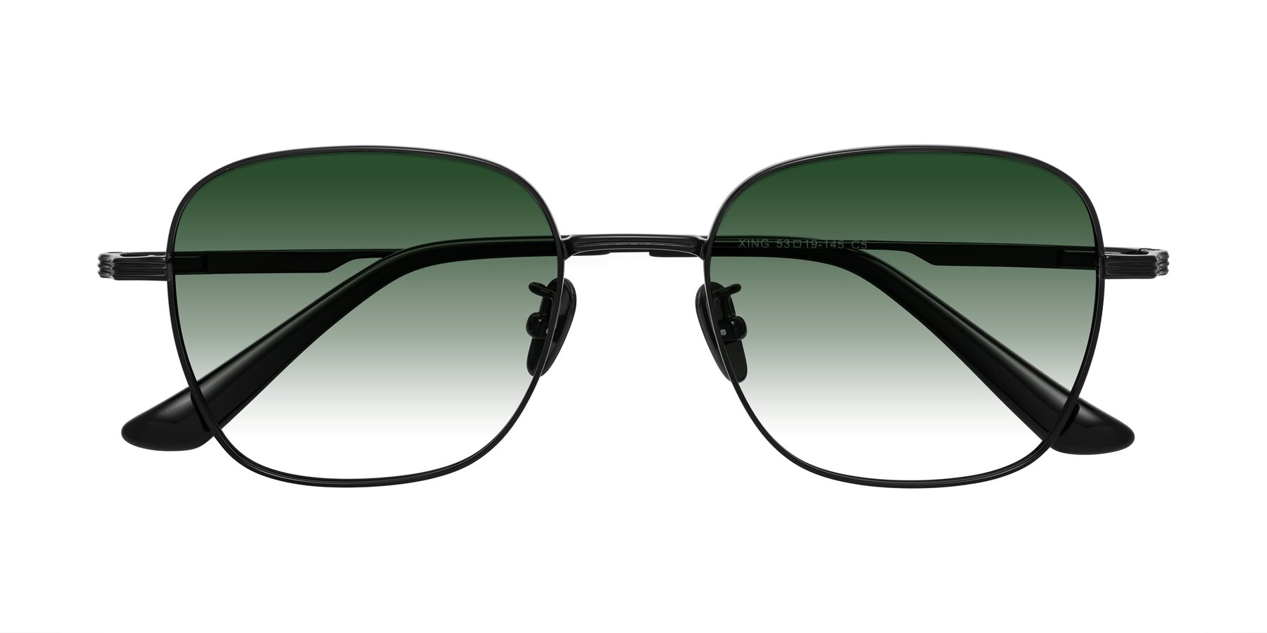 Folded Front of XING in Black with Green Gradient Lenses