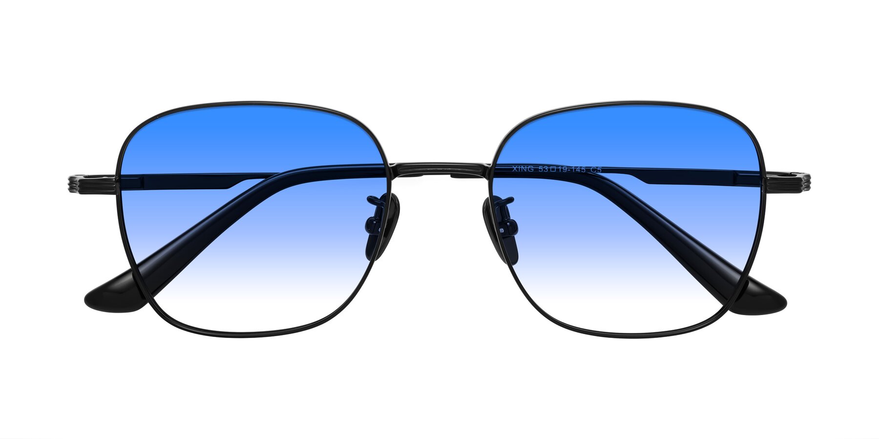 Folded Front of XING in Black with Blue Gradient Lenses