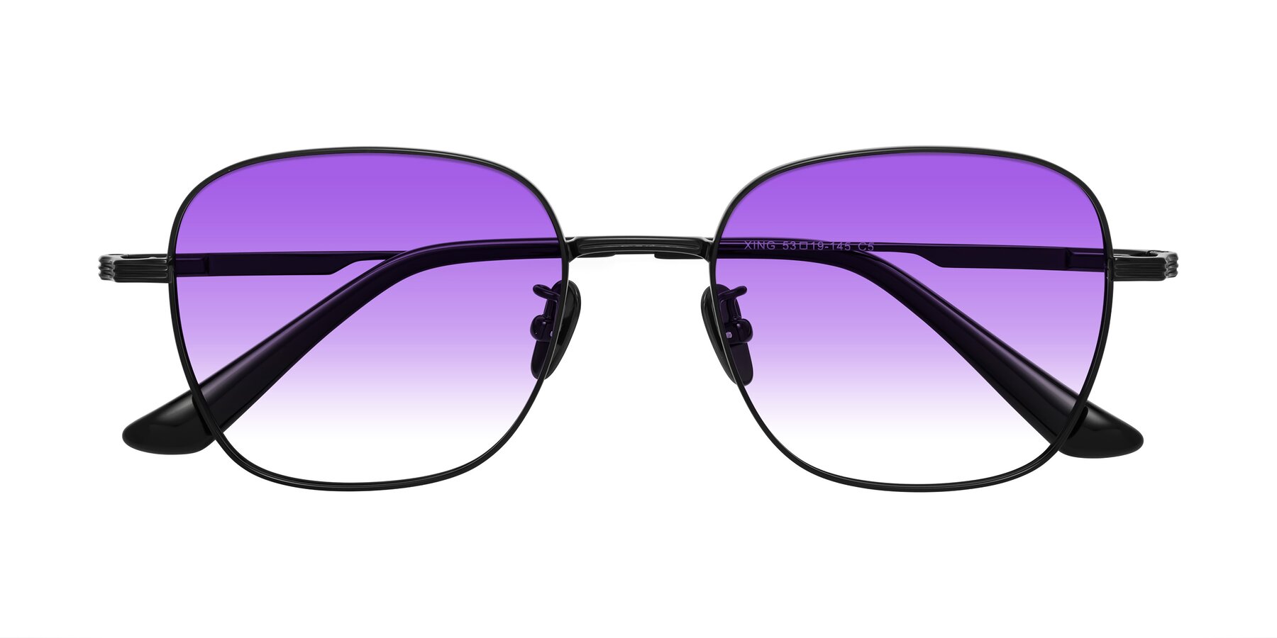 Folded Front of XING in Black with Purple Gradient Lenses